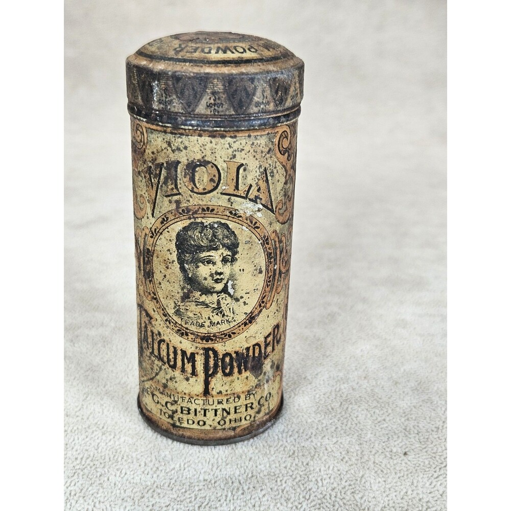 Vintage Viola Borated Talcum Powder Advertising Tin For Display *READ*